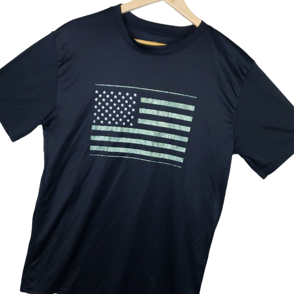 Mossy Oak Men's USA Camo Flag Graphic T-Shirt Sz Medium Short Sleeve Black